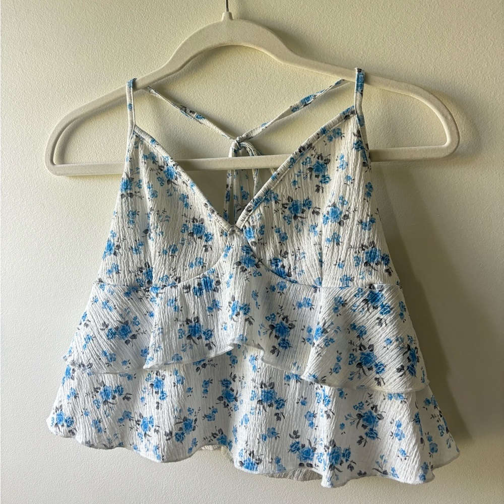 Floral Blue and White Women's Top